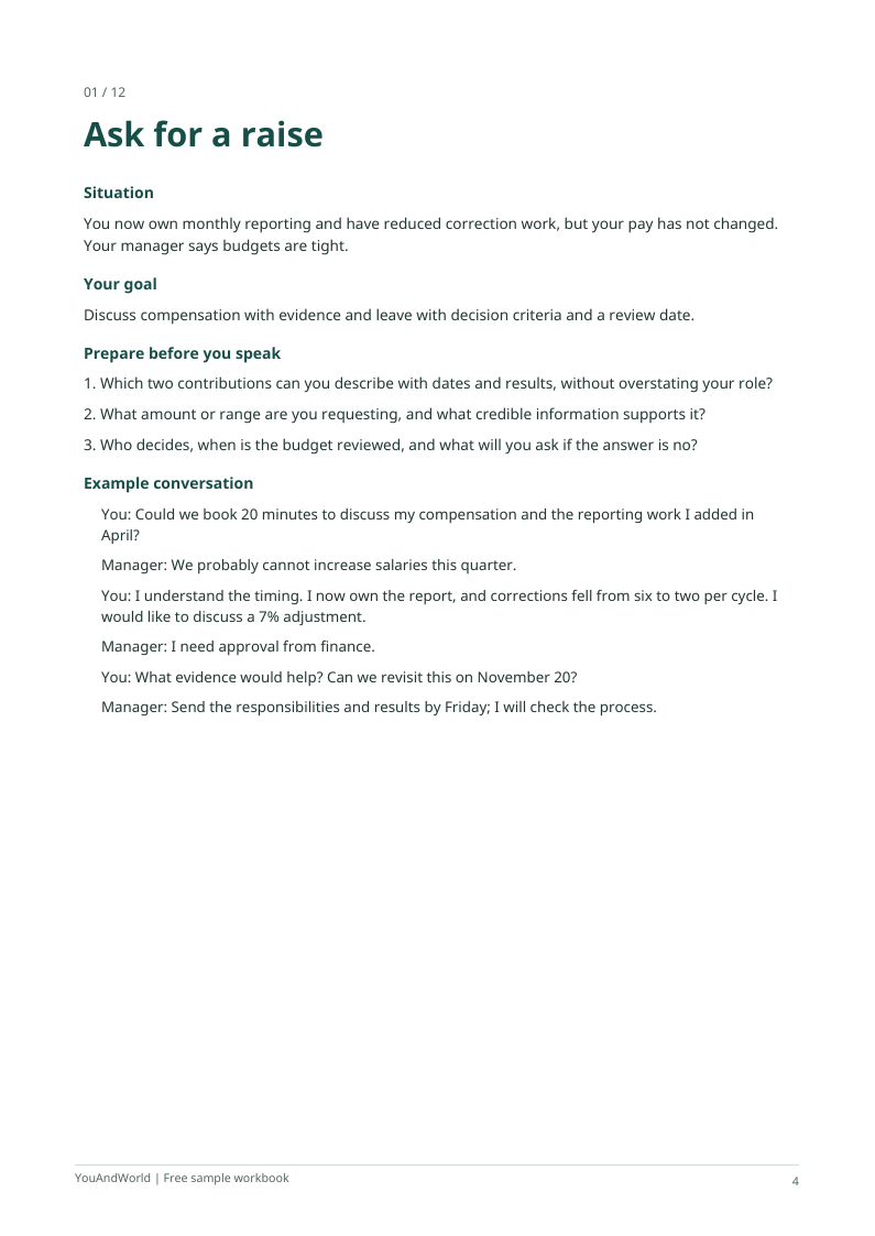 Free sample workbook · Ask for a raise · 4