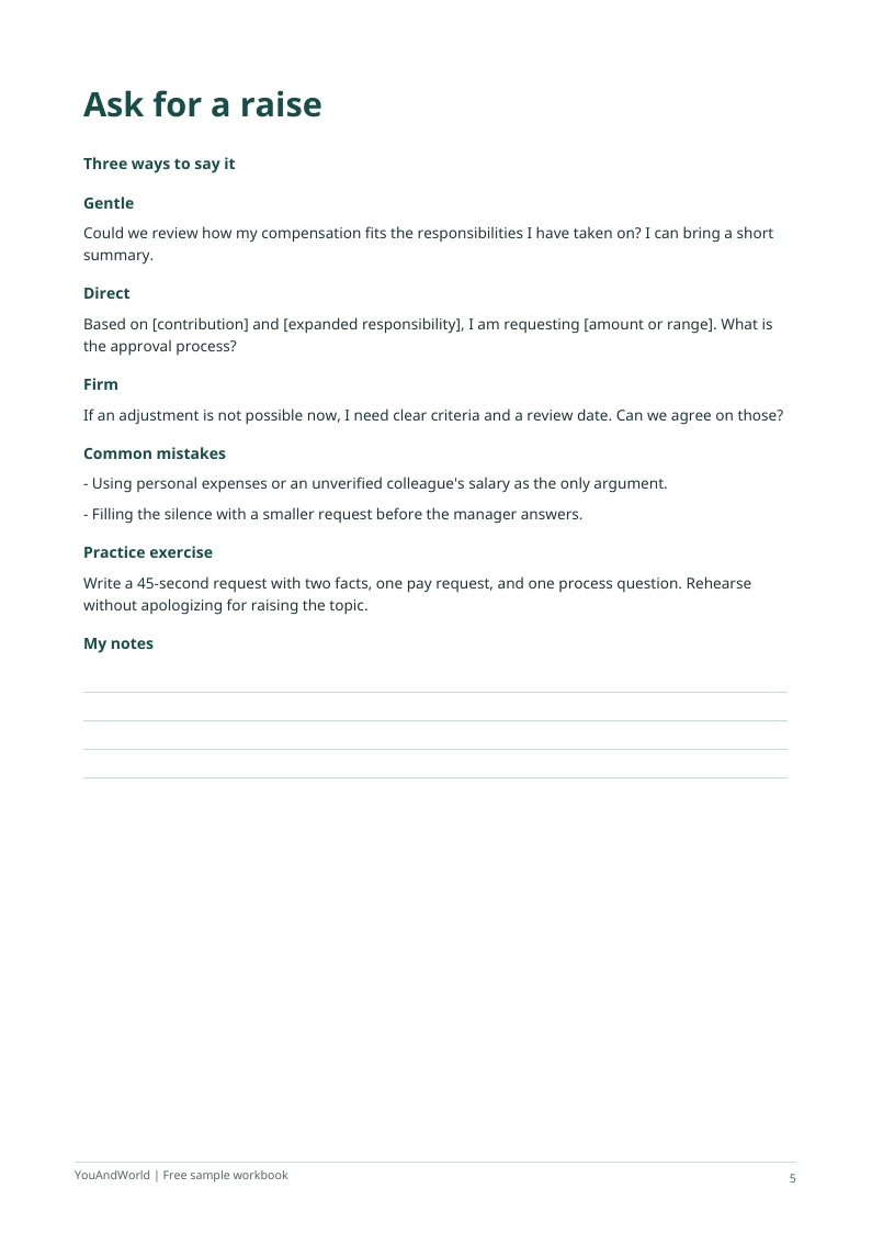 Free sample workbook · Ask for a raise · 5
